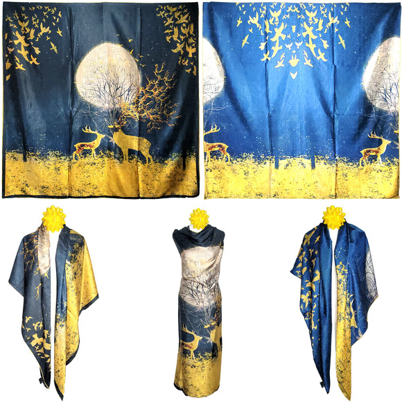 NWT Double Sided Silk Scarf 53"x53" Large Square Shawl Wrap XiangYunSha 36311 - Picture 1 of 10